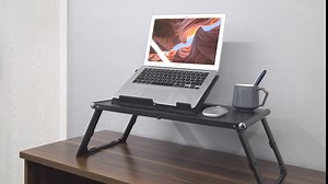 Foldable Laptop Desk, Portable Laptop Table Bed Tray with Internal USB Fans, Multi-Functional Laptop Stand, Lap Desk with Height & Angle Adjustable, Breakfast Table for Bed, Sofa and Floor