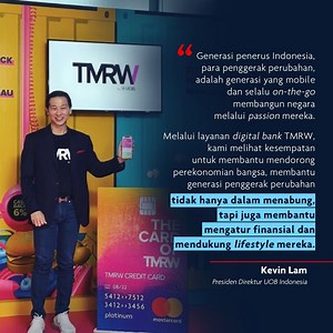 UOB Indonesia meluncurkan TMRW, Digital Bank, pada Senin, 3 Juli 2020 lalu. TMRW hadir untuk memberi kemudahan dalam mengelola keuangan, serta mendukung passion dan lifestyle mu. Kunjungi akun Facebook TMRW di TMRW Indonesia untuk mengenal TMRW selengkapnya. #TechUpWithUO *PT Bank UOB Indonesia terdaftar dan diawasi oleh Otoritas Jasa Keuangan (OJK) | UOB | Facebook