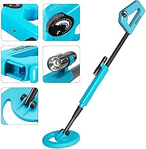 allsun Handheld Metal Beginner Detector Ajustable Stem 40.16 Inch,Rainproof 6 Inch Search Coil Metal Finder Exploration Blue