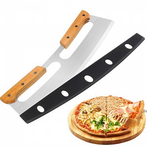 [Hot Item] Pizza Cutter Wooden Handles Safe Sharp Stainless Steel Pizza Slicer Wheel Knife Cutters