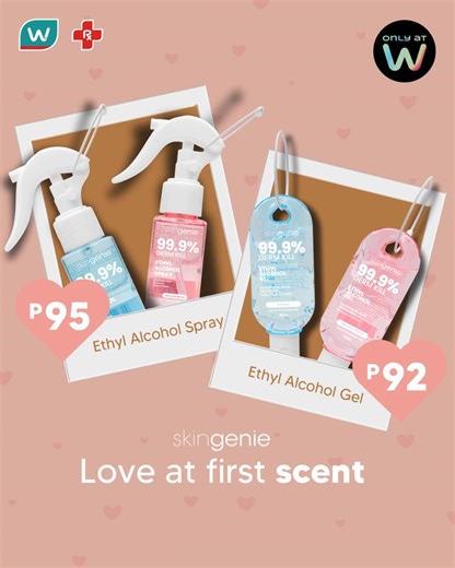12K views · 21 reactions | Love at first SCENT? It’s real! Keep your hands clean, soft, and oh-so-touchable with SkinGenie 50% Ethyl Alcohol + Hyaluronic Acid. Stay fresh, stay protected—your perfect match this Valentine’s! #SkinGenie #WatsonsPH | Watsons | Facebook