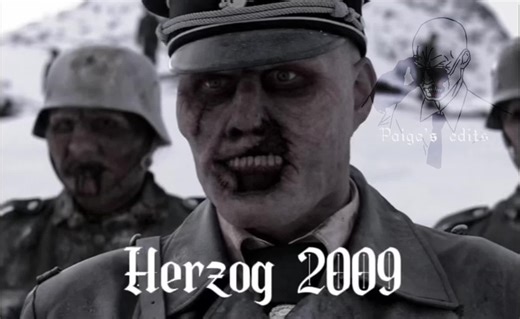 Part 30 | Herzog in 2014 had a massive makeover. He also had a lot more color to his skin and his scars were more blood reddish versus in 2009 where he was more pale and his scars were more of a black, reddish, mixed color, and we chance to see him a bit more than we do in the first movie. #fyp#foryou #fy#deadsnow2#deadsnow#oberstherzog#zombiemovie#horror