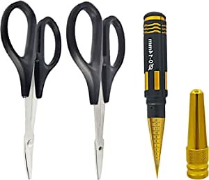 RC Body Reamer 0-14mm Hole Puncher with Sleeve and Curved Scissors & Straight Scissors Set RC Car Body Mounting for RC Car Truck Bodyshell Hobby Repair Tools