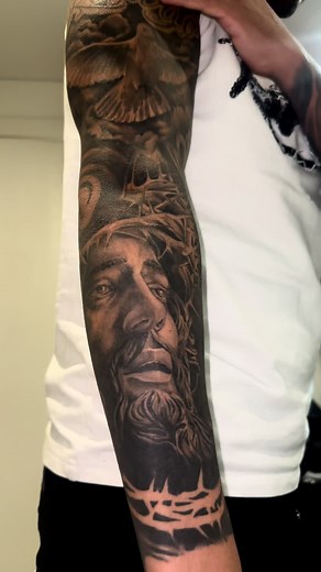 Stunning Monochromatic Tattoo Sleeve Design Showcase