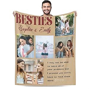 Custom Blanket with Picture, Customized Blankets for Besties, Personalized Gifts for Women Friends