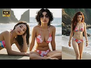 [4K] Real AI Lookbook Model | Korean Woman in Bikini by Serene Ocean Cliffs