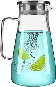 50 Oz Glass Pitcher with Stainless Steel Lid and spout high heat resistant stove safe pitcher for hot/cold water and iced tea…