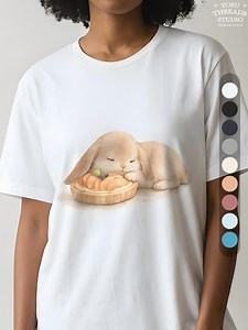 Lop Rabbit Peach Tart Shirt, Sleeping Bunny Watercolor Tee, Kawaii Dessert Graphic Top - Etsy Canada