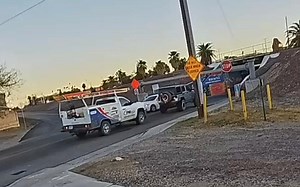 Two vehicles.....looooong trailer and ladder rack dude. | Needles Underpass