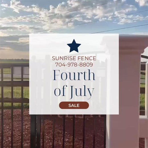 🇺🇸 Fourth of July Fence Sale! 🎆 Celebrate with Sunrise Fence and take advantage of special pricing on wood, vinyl, and aluminum fencing. Built to last. Designed for your space. 📞 704-978-8809 | Serving the Charlotte area #SunriseFence #FourthOfJulySale #CharlotteNC #FenceInstallation #BackyardUpgrade #MonroeNC #MatthewsNC #IndianTrailNC #CLT | Sunrise Fence