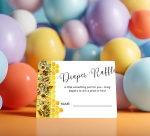 Baby Shower Diaper Raffle Card Sunflower Honey | Invitation Set (DIY Digital Template) HSF - Etsy Canada