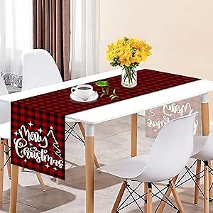 Black and Red Buffalo Check Plaid Christmas Table Runner 72 Inches Long, Seasonal Winter Xmas Party Table Decoration Holiday Home Kitchen Dining Room Decor 13 x 90 Inch