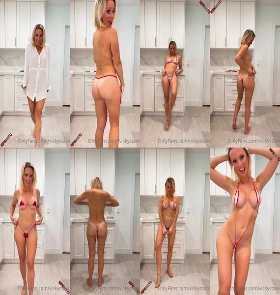 Vicky Stark Red and White Micro bikini try on video