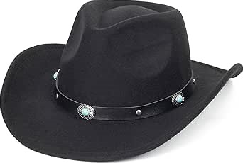 Amazon.com: Sombrero de vaquero occidental para mujer y hombre, sombrero de vaquero de ala ancha con hebilla de cinturón turquesa (tamaño: M), Negro -, Mediana