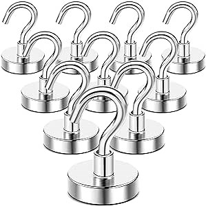 DIYMAG Garage Storage Hooks 10 Pack, 85lbs 2026 Cruise Cabin Ship Essentials Magnetic Hook Heavy Duty Strong Wall Mount Magnets Fridge for Classroom Wall Mount Kitchen Grills Silver