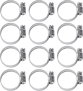 Throat Clamp 16-25 (304 all steel) 8mm (Pack of 12),Adjustable 304 Stainless Steel Duct Clamps are a versatile tool that can be used to secure hoses, pipes, cables, tubes, and more.