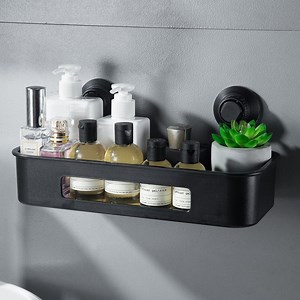 [Hot Item] ABS No Drilling Suction Cups Single Tier Wall Shelf Rectangular Design Wall Mounted Bathroom Corner Shelf