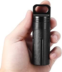 Pill Case,Keychain Storage , Pill Box Keychain Waterproof Single Chamber Stainless Steel Pill Organizer for Outdoor Travel Camping (Black)