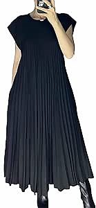 Sleeveless Pleated Simple Solid Color Dress, Women Pleated Simple Solid Color Dress, Summer Sleeveless Dress