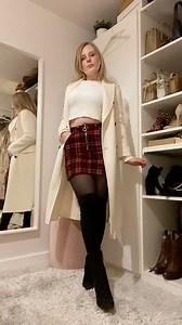 299K views · 10K reactions | A get ready with me reel outfit with a plaid skirt, over the knee boots, tights and a long coat. A pretty winter outfit! #Grwm #outfitvideo #outfitreel #getreadywithme #getready #ootd #gettingdressed | Ford la Femme | Facebook