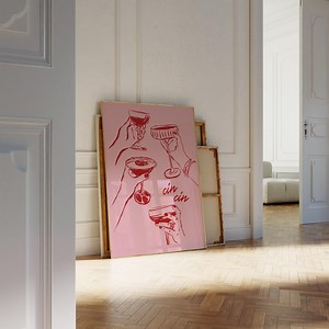 Cin Cin Poster Cheers Printable Art, Girl Dinner Print Trendy Wall Art, Pink & Red Print Retro Cocktail Print, Bar Cart Wine Print - Etsy