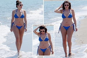 Imogen Thomas looks incredible in a blue bikini on the beach in Marbella on first holiday since splitting with boyfriend Adam Horsley