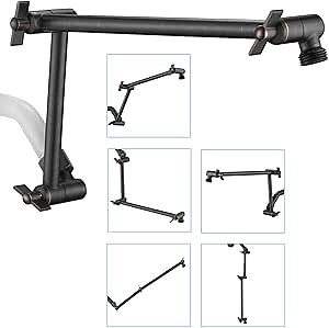 PDPBath Brass 16 Inch Shower Head Extension Arm, Upgrade Flexible Height & Angle Adjustable Shower Arm Extender with Lock Joints, for Fixed Shower Head & Handheld Shower Head, Oil Rubbed Bronze