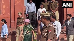 Former Prime Minister of the United Kingdom Rishi Sunak, his wife, Akshata Murty, their children, and mother-in-law, Sudha Murthy, visit the Fatehpur Sikri monument in Agra, Uttar Pradesh today. (Source: news agency ANI) | WION