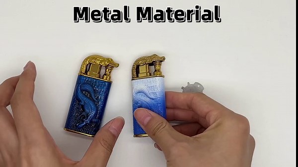 Torch Lighter,Relief Crocodile Magic Dual Flame Lighter with Adjusting Flame Tool,Creative Windproof Jet Torch Butane Lighters, Refillable Butane Lighters Gifts for Outdoor Indoor(Blue)