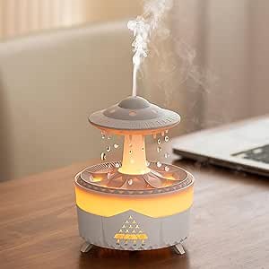 Essential Oil Diffuser Humidifier - Mushroom Raindrops Diffuser for Essential-Oils with Colorful Light, Aroma Diffuser Mood Light Helps Sleep, Desktop Humidifier for Bedroom, Office 450ML (White)