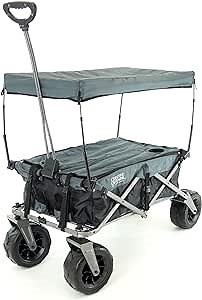 Creative Outdoor Beach Hauler XXL Heavy Duty Hauler with Canopy & Cooler Rack | Giant 10" Wheels | Beach, Park, Garden & Tailgate (Deluxe Black/Gray)