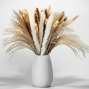100 pcs Pampas Grass Decor, Home Decorations for Centerpiece Table - Dried Flowers for Wedding, Baby Shower, Western Party - Boho, Farmhouse, Vintage Style - 17"" Length, No Vase