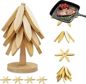 EGO LIFE Wooden Trivet Tree Set for Hot Dishes, 100% Natural Wood Trivets, Expandable Design Coasters, Foldable Tree-Sharped Placemats with 4PCS(Original Color)