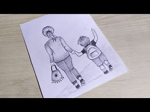 Mom & Son Going To School Pencil Sketch || Drawing For Beginners