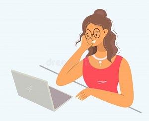 A Woman at a Table with a Laptop Watches a Video. a Nice Lady in a Red Dress is Using a Laptop Stock Vector - Illustration of people, character: 252076837