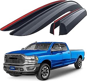 Goodyear Shatterproof Side Window Deflectors for Dodge RAM 2500 3500 2019-2025 Crew Cab, Tape-on Rain Guards, Window Visors, Vent Deflector, Vent Visor, Truck Accessories, 4pcs- GY003106LPv