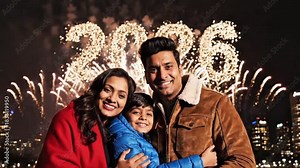 Happy New Year 2026 – Romantic Couple Kissing Under Fireworks 2026 Night Sky 8K Wallpaper Stock-Video