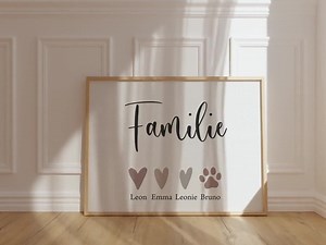Affiche familiale personnalisée avec nom de famille, photo de famille, coeur cadeau famille naissance mariage émouvant anniversaire baptême, patte coeur - Etsy France