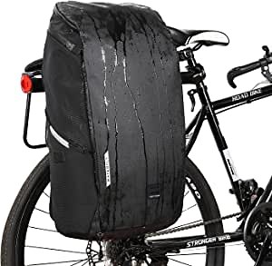 WATERFLY Bike Bag Travel Backpack: 25L Waterproof Bike Panniers Bicycle Bags Rear Rack Cycling Accessories with Rain Cover