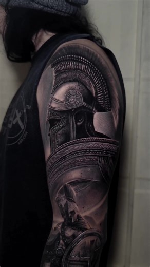 Fullsleeve Greek Warrior Tattoo Project Showcase