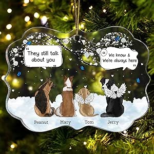 WANDER PRINTS Personalized Medallion Acrylic Ornament, Christmas Ornament - Memorial Gift for Pet Lovers - They Still Talk About You (4 Dogs)