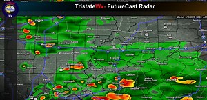 FutureCast Radar: Scattered Showers and T-storms will continue this evening and into the overnight. The heaviest rainfall will be along and South of I-64. An isolated Severe Storm is possible, but the threat is low. #tristatewx #inwx #ilwx #kywx | Tristate Wx