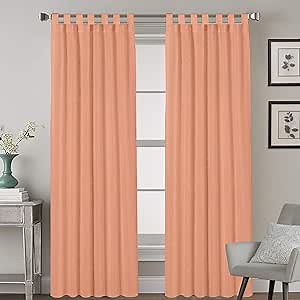 Tab Top Pinch Pleated Drapes Thermal Insulated Room Darkening Blackout Drapes Window Treatment Panels for Traverse Rods Living Room, Bedroom, Patio Door (Peach, 42"x120")