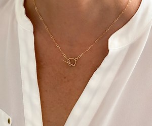 Gold Paperclip Chain Necklace With Mini Toggle Closure, Gold Necklace, Dainty Necklace, Layering Necklace, Jewelry Gift for Her - Etsy