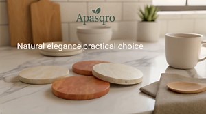 Natural Travertine Stone Coasters Set of 4 with Cork Backing – 4” (10cm) Round Absorbent Drink Coasters, Non-Slip Coffee Table Protectors, Rustic Farmhouse & Modern Décor, Gift-Ready