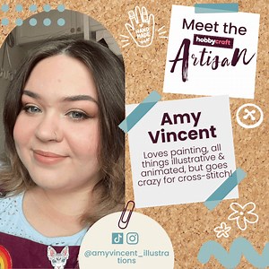 Get to know our Hobbycraft Artisans! 😍 We'll be featuring one of our talented Artisans, our in-store expert crafting colleagues, on our social media accounts fortnightly. Today we're meeting Amy Vincent from Hobbycraft Crawley. "Hi, I’m Amy! I’m one of a few Artisans at Crawley. I love traditional art forms like charcoal and paints as well as digital forms on Adobe suite & procreate. I also have a passion for the arts & crafts movement, decorating, embroidering and cross-stitching." Follow Amy 