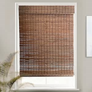 MOOD Custom Bamboo Shades | Rustic | Cordless Bamboo Roman Shades for Windows and Doors (Natural Woven) | Rustic Walnut (Great Privacy) | 32" W X 60" H