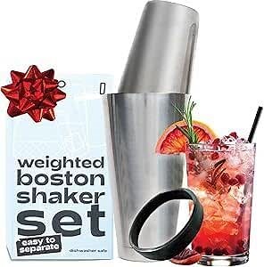 Boston Shaker Easy To Separate (2-Piece Bartending Kit) - Weighted/Unweighted Stainless Steel Bar Tumblers w/Silicone Rim - Cocktail Mixer | Boston Cocktail Shaker