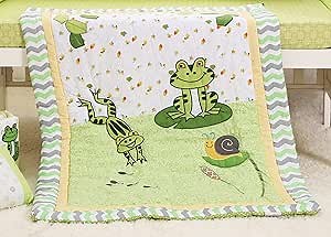3 Pieces Frog Snail Tadpole Garden Nursery Crib Bedding Set Toddler Girls Boys Frog Theme Bedding Set Green