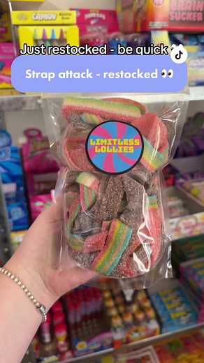 Strap attack just restocked - one of our most popular mixes, be quick!! #lollyshop #smallbusiness #viral #fyp #candy #sourstraps #asmr